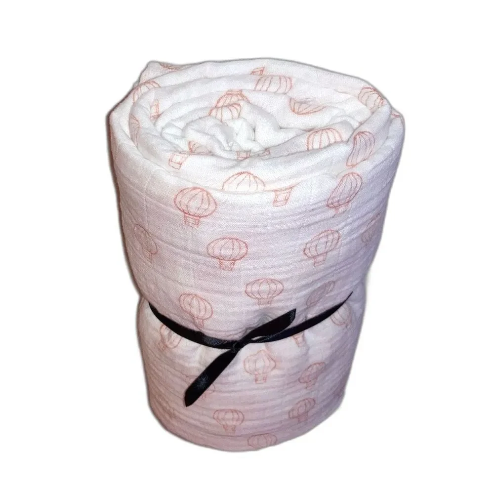 WHITEWRAP Muslin Swaddle Blanket Soft Cotton Little Orange Air Balloons 47 in